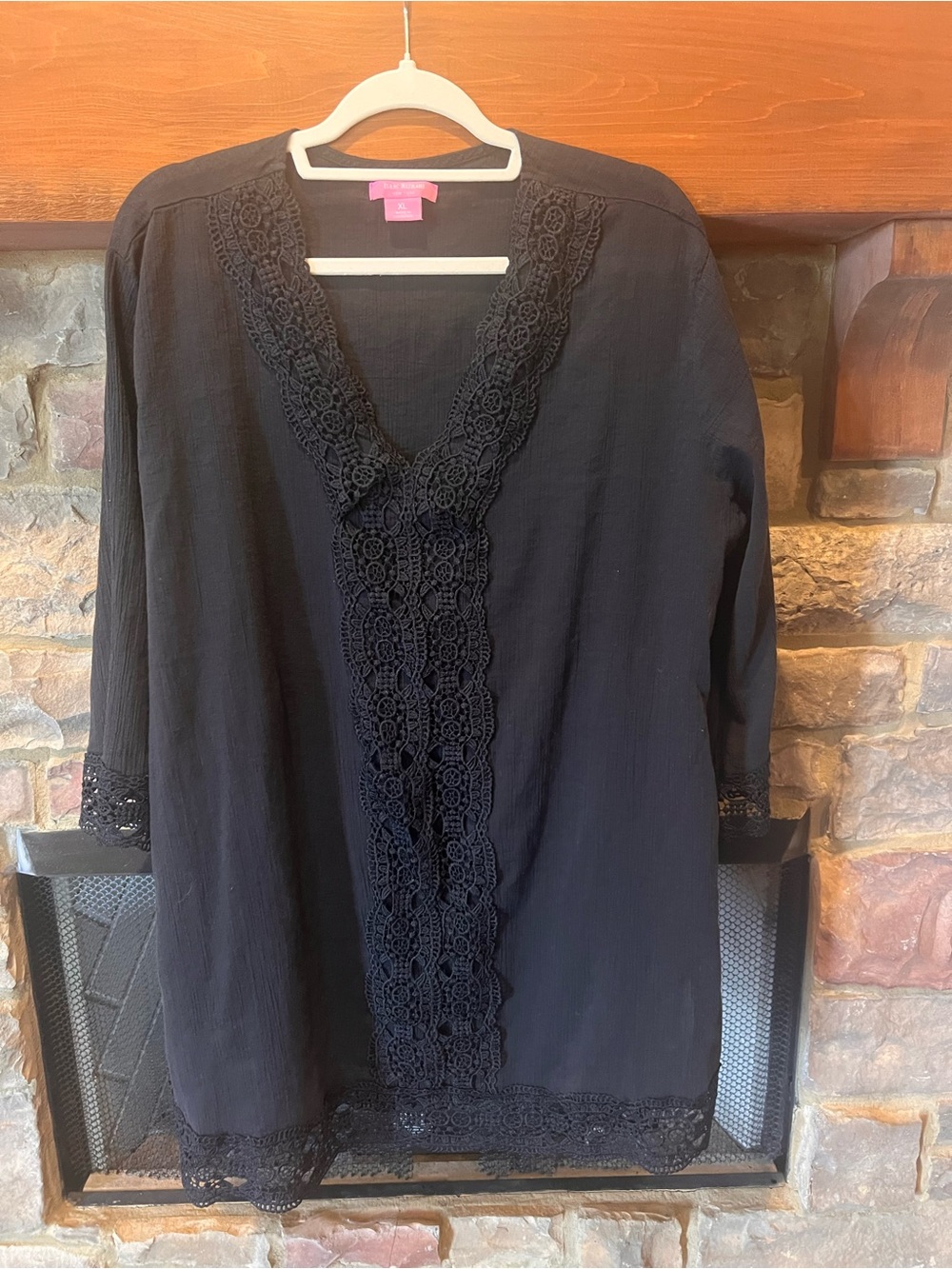 Isaac Mizrahi Black Crochet-Trim Swim Coverup XL